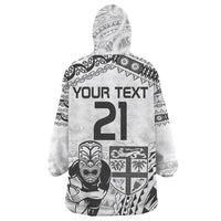 Custom Fiji Black Fern Wearable Blanket Hoodie Maori Warroir with Fijian Masi Pattern LT9 - Polynesian Pride