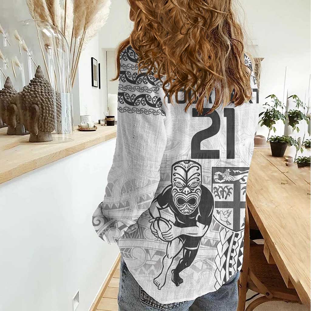 Custom Fiji Black Fern Women Casual Shirt Maori Warroir with Fijian Masi Pattern LT9 - Polynesian Pride