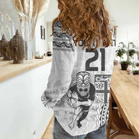 Custom Fiji Black Fern Women Casual Shirt Maori Warroir with Fijian Masi Pattern LT9 - Polynesian Pride