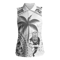 Custom Fiji Black Fern Women Sleeveless Polo Shirt Maori Warroir with Fijian Masi Pattern LT9 Female White - Polynesian Pride