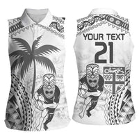 Custom Fiji Black Fern Women Sleeveless Polo Shirt Maori Warroir with Fijian Masi Pattern LT9 - Polynesian Pride
