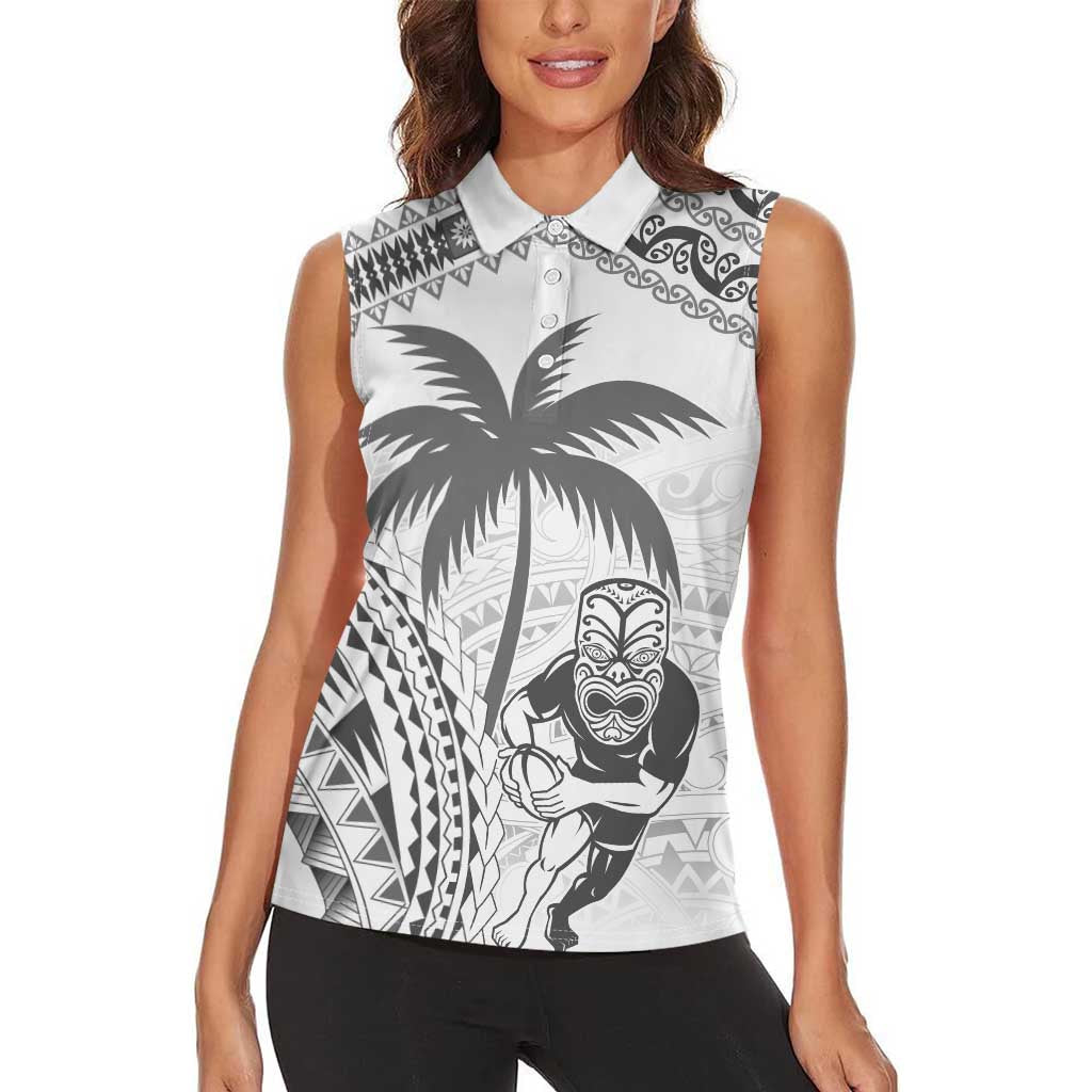 Custom Fiji Black Fern Women Sleeveless Polo Shirt Maori Warroir with Fijian Masi Pattern LT9 - Polynesian Pride