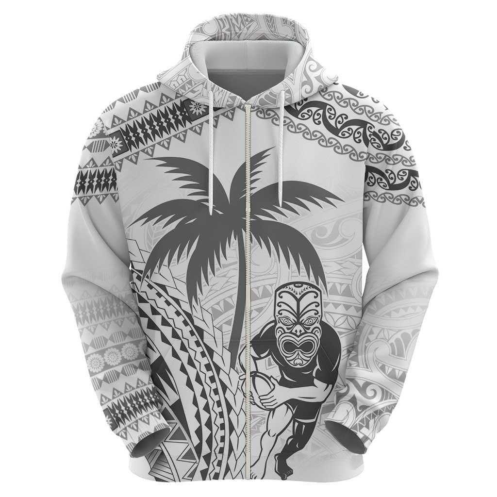 Custom Fiji Black Fern Zip Hoodie Maori Warroir with Fijian Masi Pattern LT9 - Polynesian Pride