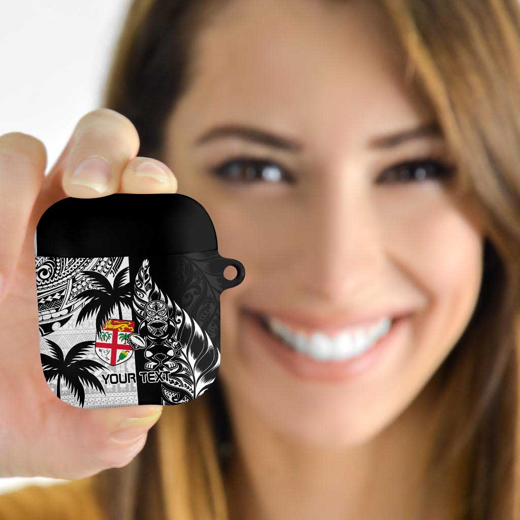 Fiji New Zealand Rugby Personalised AirPods Case Maori and Tapa Pattern - Polynesian Pride