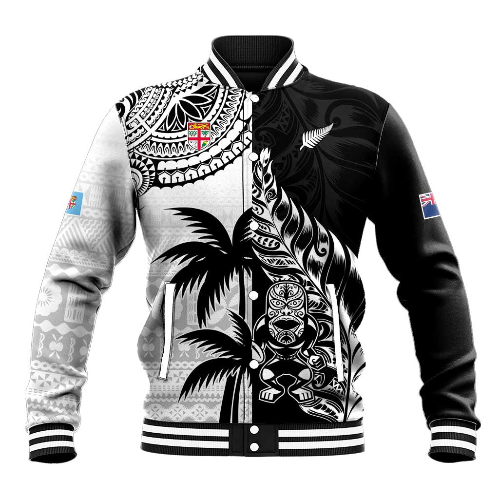 Custom Fiji New Zealand Baseball Jacket Maori mix Tapa Pattern Version LT9 Unisex Black - Polynesian Pride
