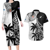 Custom Fiji New Zealand Couples Matching Long Sleeve Bodycon Dress and Hawaiian Shirt Maori mix Tapa Pattern Version LT9 Black - Polynesian Pride