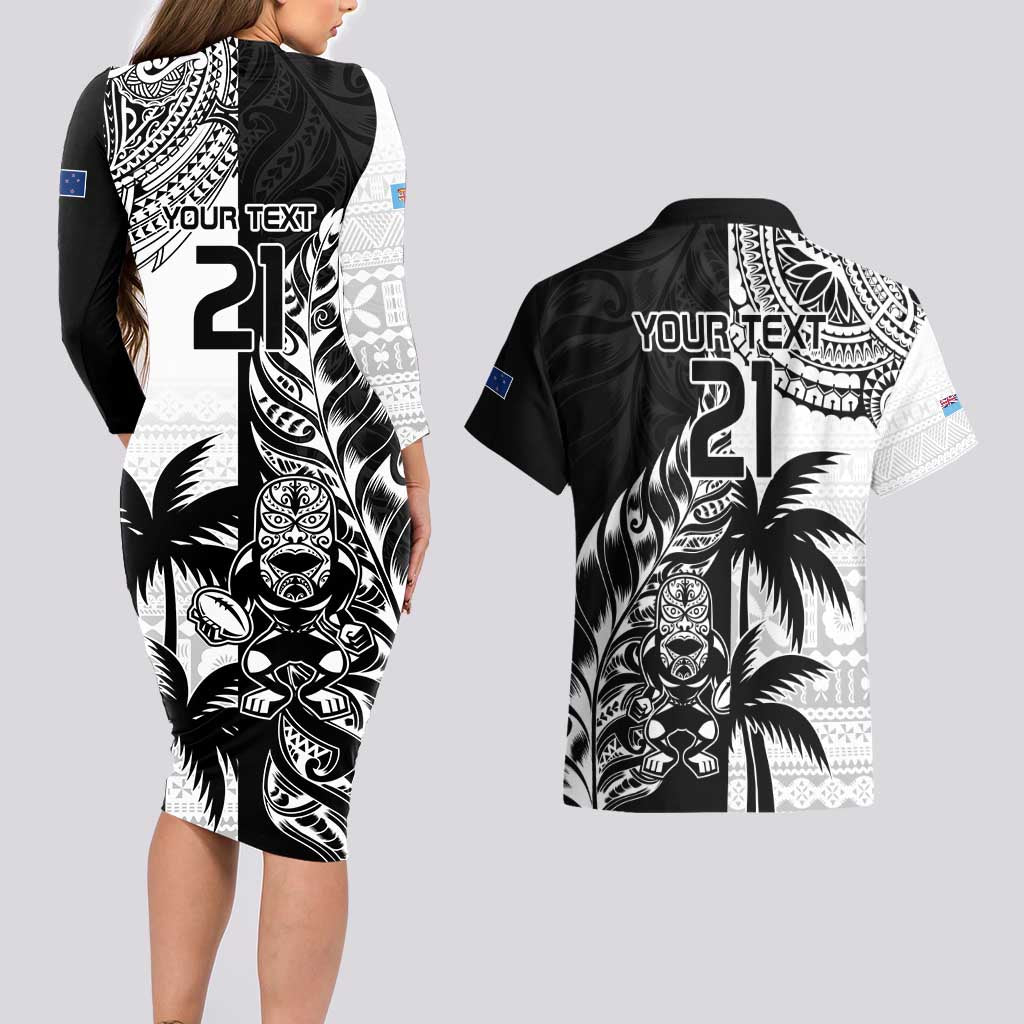 Custom Fiji New Zealand Couples Matching Long Sleeve Bodycon Dress and Hawaiian Shirt Maori mix Tapa Pattern Version LT9 - Polynesian Pride