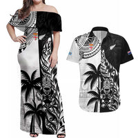 Custom Fiji New Zealand Couples Matching Off Shoulder Maxi Dress and Hawaiian Shirt Maori mix Tapa Pattern Version LT9 Black - Polynesian Pride