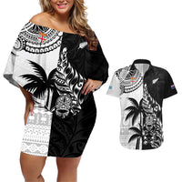 Custom Fiji New Zealand Couples Matching Off Shoulder Short Dress and Hawaiian Shirt Maori mix Tapa Pattern Version LT9 Black - Polynesian Pride