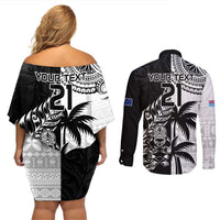 Custom Fiji New Zealand Couples Matching Off Shoulder Short Dress and Long Sleeve Button Shirt Maori mix Tapa Pattern Version LT9 - Polynesian Pride