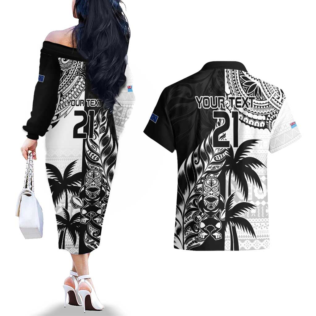 Custom Fiji New Zealand Couples Matching Off The Shoulder Long Sleeve Dress and Hawaiian Shirt Maori mix Tapa Pattern Version LT9 - Polynesian Pride
