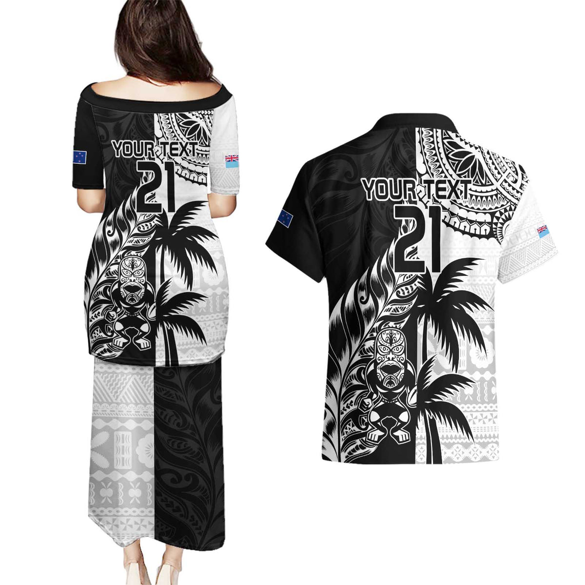 Custom Fiji New Zealand Couples Matching Puletasi and Hawaiian Shirt Maori mix Tapa Pattern Version LT9 - Polynesian Pride