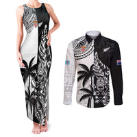 Custom Fiji New Zealand Couples Matching Tank Maxi Dress and Long Sleeve Button Shirt Maori mix Tapa Pattern Version LT9 Black - Polynesian Pride