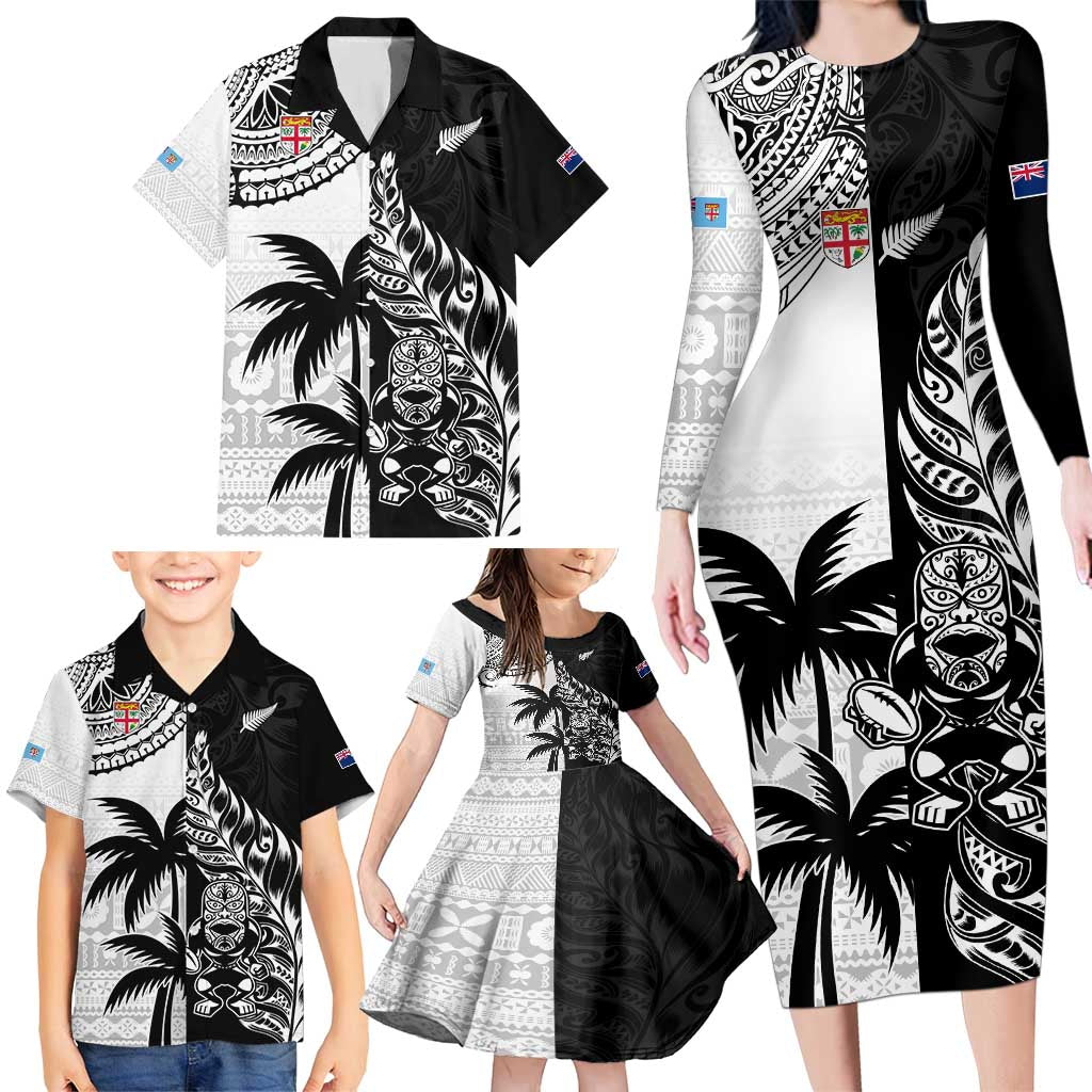 Custom Fiji New Zealand Family Matching Long Sleeve Bodycon Dress and Hawaiian Shirt Maori mix Tapa Pattern Version LT9 - Polynesian Pride