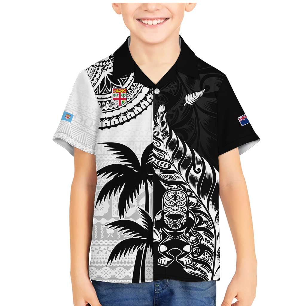 Custom Fiji New Zealand Family Matching Mermaid Dress and Hawaiian Shirt Maori mix Tapa Pattern Version LT9 Son's Shirt Black - Polynesian Pride