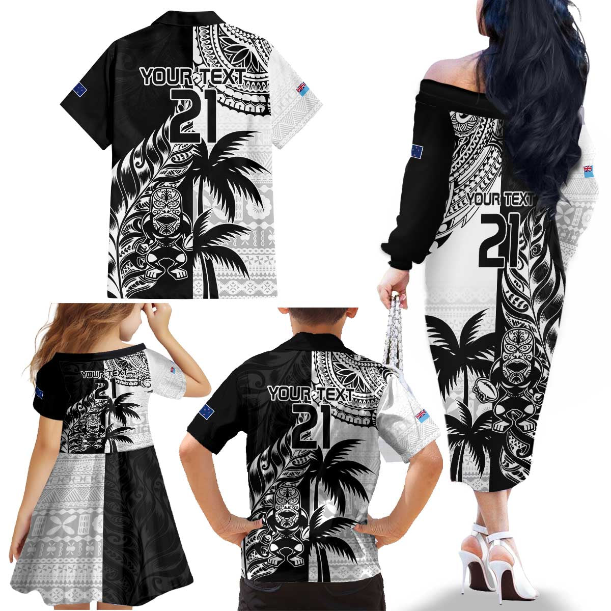Custom Fiji New Zealand Family Matching Off The Shoulder Long Sleeve Dress and Hawaiian Shirt Maori mix Tapa Pattern Version LT9 - Polynesian Pride