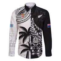 Custom Fiji New Zealand Family Matching Off The Shoulder Long Sleeve Dress and Hawaiian Shirt Maori mix Tapa Pattern Version LT9 Dad's Shirt - Long Sleeve Black - Polynesian Pride