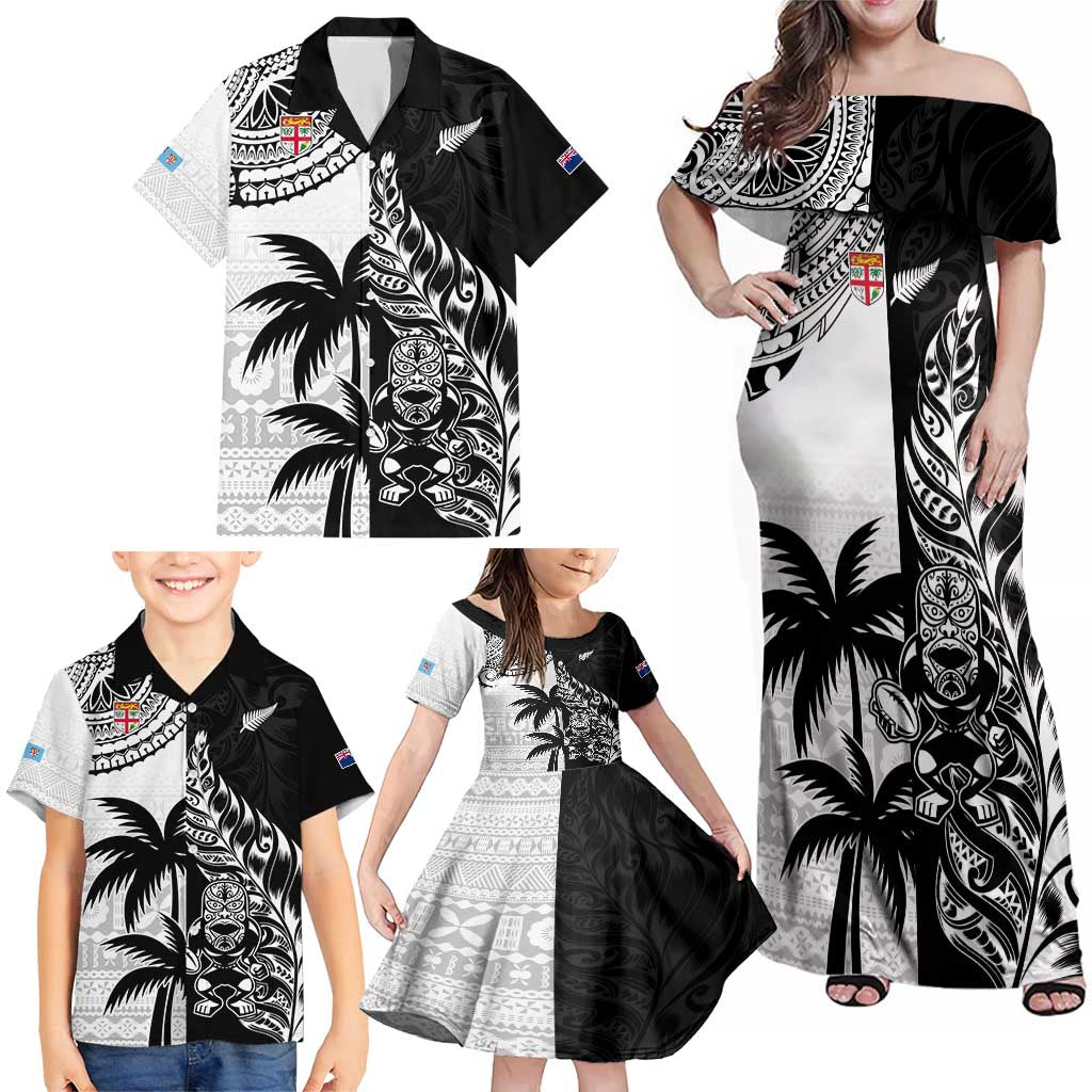 Custom Fiji New Zealand Family Matching Off Shoulder Maxi Dress and Hawaiian Shirt Maori mix Tapa Pattern Version LT9 - Polynesian Pride