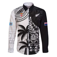 Custom Fiji New Zealand Family Matching Off Shoulder Maxi Dress and Hawaiian Shirt Maori mix Tapa Pattern Version LT9 Dad's Shirt - Long Sleeve Black - Polynesian Pride