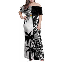 Custom Fiji New Zealand Family Matching Off Shoulder Maxi Dress and Hawaiian Shirt Maori mix Tapa Pattern Version LT9 Mom's Dress Black - Polynesian Pride