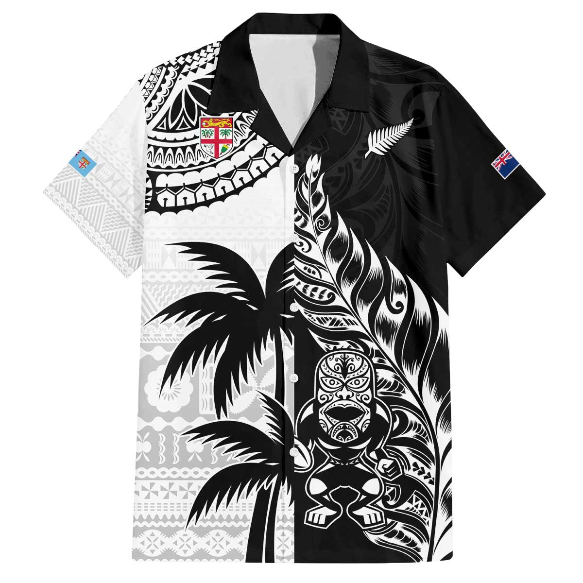 Custom Fiji New Zealand Family Matching Puletasi and Hawaiian Shirt Maori mix Tapa Pattern Version LT9 Dad's Shirt - Short Sleeve Black - Polynesian Pride