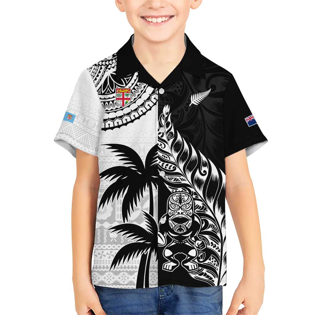 Custom Fiji New Zealand Family Matching Short Sleeve Bodycon Dress and Hawaiian Shirt Maori mix Tapa Pattern Version LT9 Son's Shirt Black - Polynesian Pride