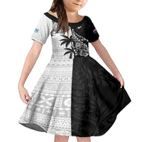 Custom Fiji New Zealand Family Matching Summer Maxi Dress and Hawaiian Shirt Maori mix Tapa Pattern Version LT9 Daughter's Dress Black - Polynesian Pride