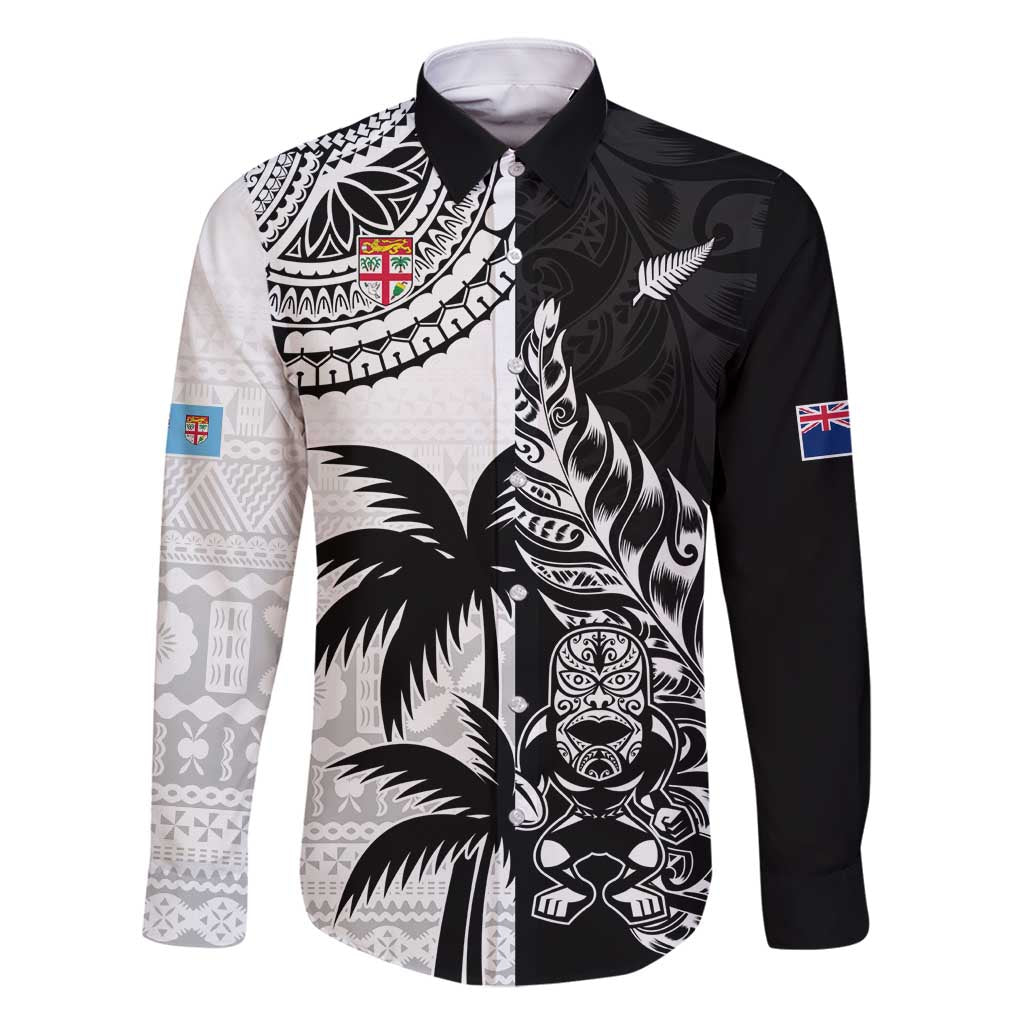 Custom Fiji New Zealand Family Matching Summer Maxi Dress and Hawaiian Shirt Maori mix Tapa Pattern Version LT9 Dad's Shirt - Long Sleeve Black - Polynesian Pride