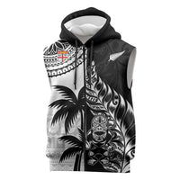 Fiji New Zealand Rugby Personalised Sleeveless Zip Hoodie Maori and Tapa Pattern LT9 Black - Polynesian Pride
