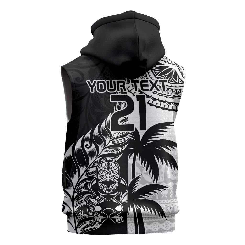 Fiji New Zealand Rugby Personalised Sleeveless Zip Hoodie Maori and Tapa Pattern LT9 - Polynesian Pride
