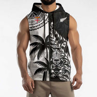 Fiji New Zealand Rugby Personalised Sleeveless Zip Hoodie Maori and Tapa Pattern LT9 - Polynesian Pride