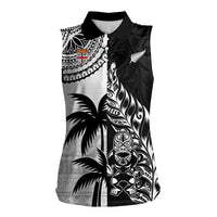 Custom Fiji New Zealand Women Sleeveless Polo Shirt Maori mix Tapa Pattern Version LT9 Female Black - Polynesian Pride