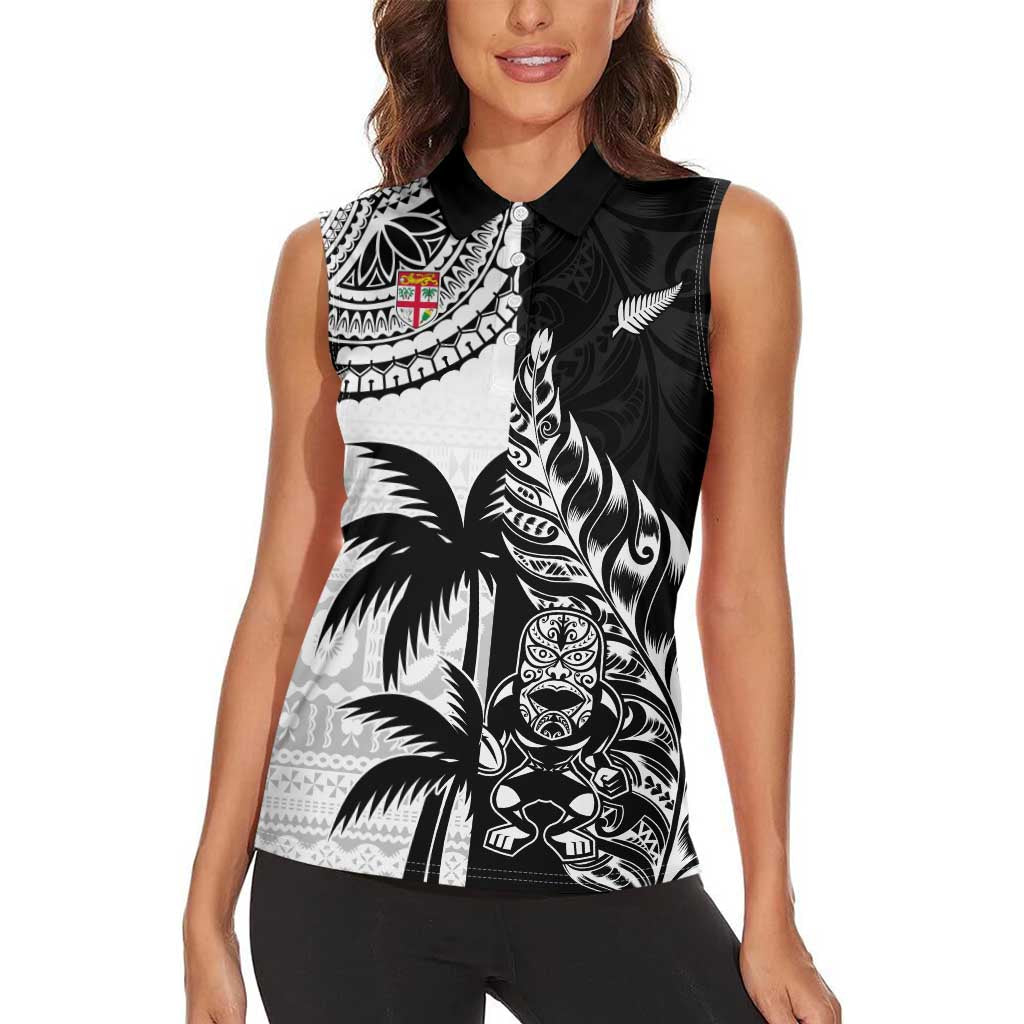 Custom Fiji New Zealand Women Sleeveless Polo Shirt Maori mix Tapa Pattern Version LT9 - Polynesian Pride