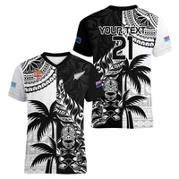 Custom Fiji New Zealand Women V-Neck T-Shirt Maori mix Tapa Pattern Version LT9 - Polynesian Pride