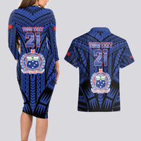 Custom Manu Samoa Sevens Rugby Couples Matching Long Sleeve Bodycon Dress and Hawaiian Shirt Samoan Tribal Tattoo LT9 - Polynesian Pride