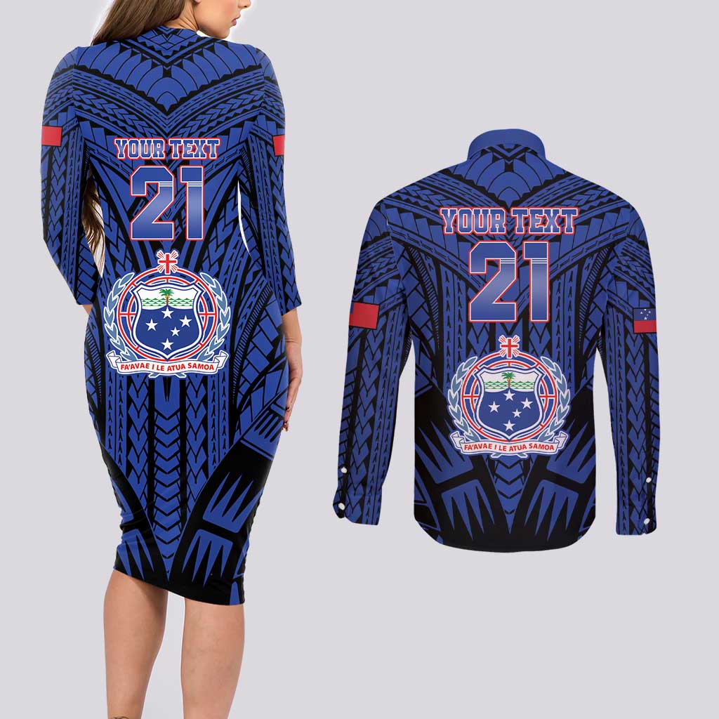 Custom Manu Samoa Sevens Rugby Couples Matching Long Sleeve Bodycon Dress and Long Sleeve Button Shirt Samoan Tribal Tattoo LT9 - Polynesian Pride
