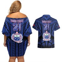 Custom Manu Samoa Sevens Rugby Couples Matching Off Shoulder Short Dress and Hawaiian Shirt Samoan Tribal Tattoo LT9 - Polynesian Pride