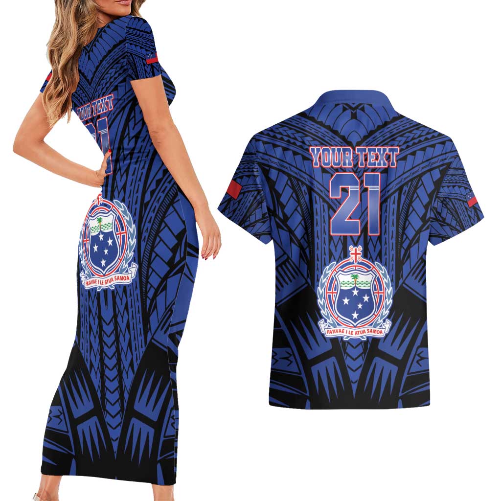 Custom Manu Samoa Sevens Rugby Couples Matching Short Sleeve Bodycon Dress and Hawaiian Shirt Samoan Tribal Tattoo LT9 - Polynesian Pride