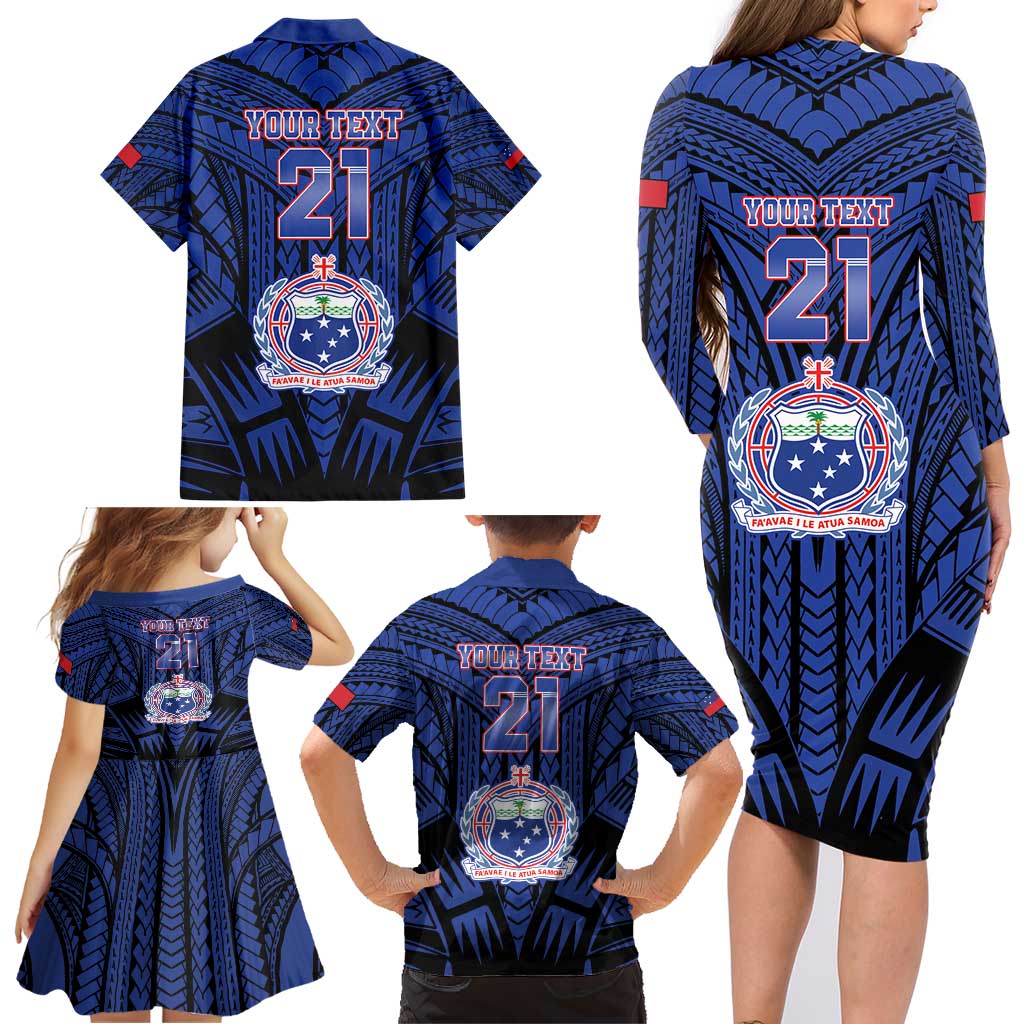 Custom Manu Samoa Sevens Rugby Family Matching Long Sleeve Bodycon Dress and Hawaiian Shirt Samoan Tribal Tattoo LT9 - Polynesian Pride