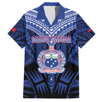 Custom Manu Samoa Sevens Rugby Family Matching Long Sleeve Bodycon Dress and Hawaiian Shirt Samoan Tribal Tattoo LT9 Dad's Shirt - Short Sleeve Blue - Polynesian Pride