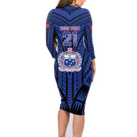Custom Manu Samoa Sevens Rugby Family Matching Long Sleeve Bodycon Dress and Hawaiian Shirt Samoan Tribal Tattoo LT9 - Polynesian Pride