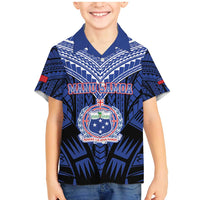 Custom Manu Samoa Sevens Rugby Family Matching Mermaid Dress and Hawaiian Shirt Samoan Tribal Tattoo LT9 Son's Shirt Blue - Polynesian Pride