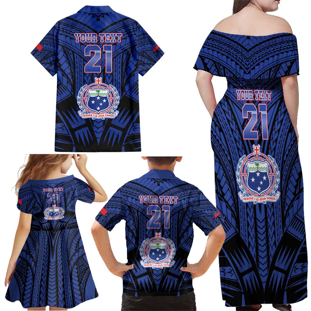 Custom Manu Samoa Sevens Rugby Family Matching Off Shoulder Maxi Dress and Hawaiian Shirt Samoan Tribal Tattoo LT9 - Polynesian Pride