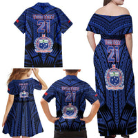 Custom Manu Samoa Sevens Rugby Family Matching Off Shoulder Maxi Dress and Hawaiian Shirt Samoan Tribal Tattoo LT9 - Polynesian Pride