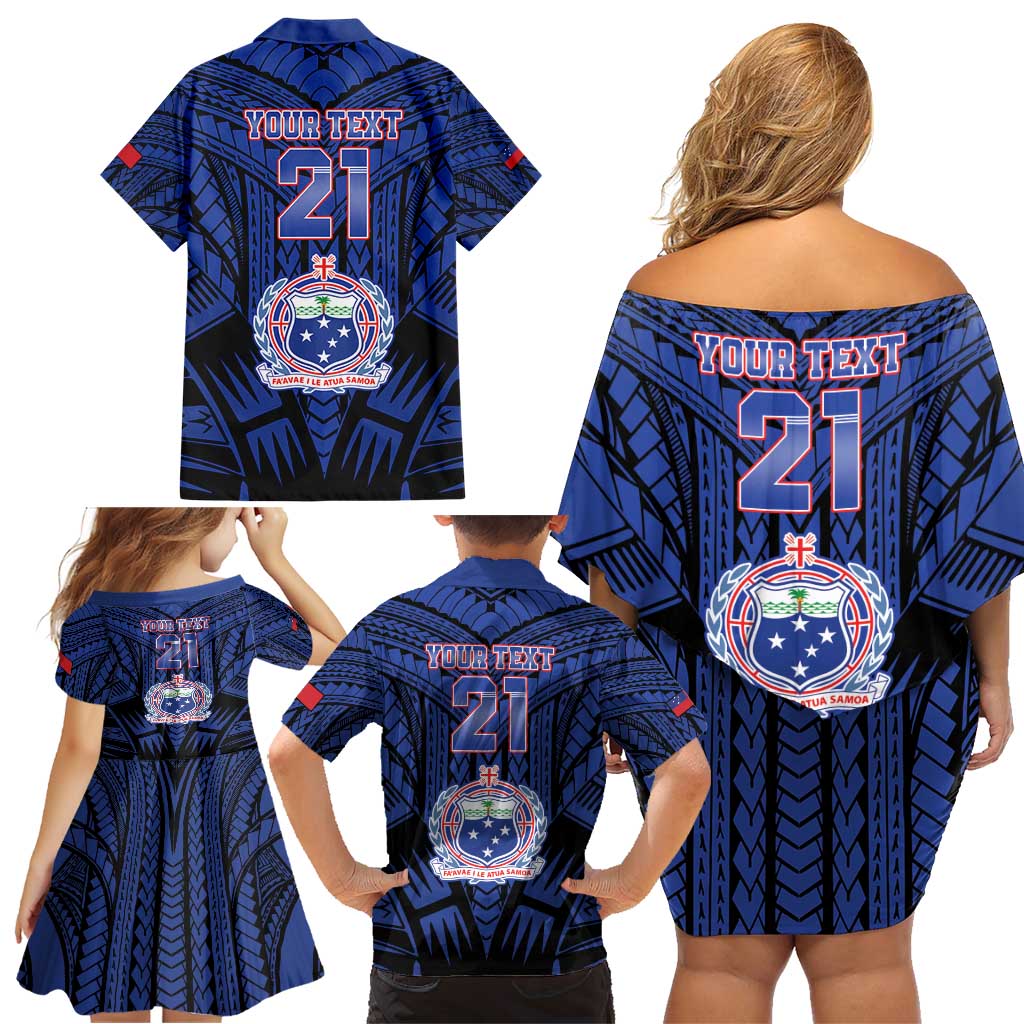 Custom Manu Samoa Sevens Rugby Family Matching Off Shoulder Short Dress and Hawaiian Shirt Samoan Tribal Tattoo LT9 - Polynesian Pride