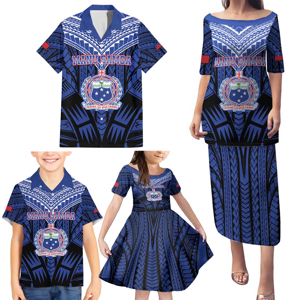 Custom Manu Samoa Sevens Rugby Family Matching Puletasi and Hawaiian Shirt Samoan Tribal Tattoo LT9 - Polynesian Pride
