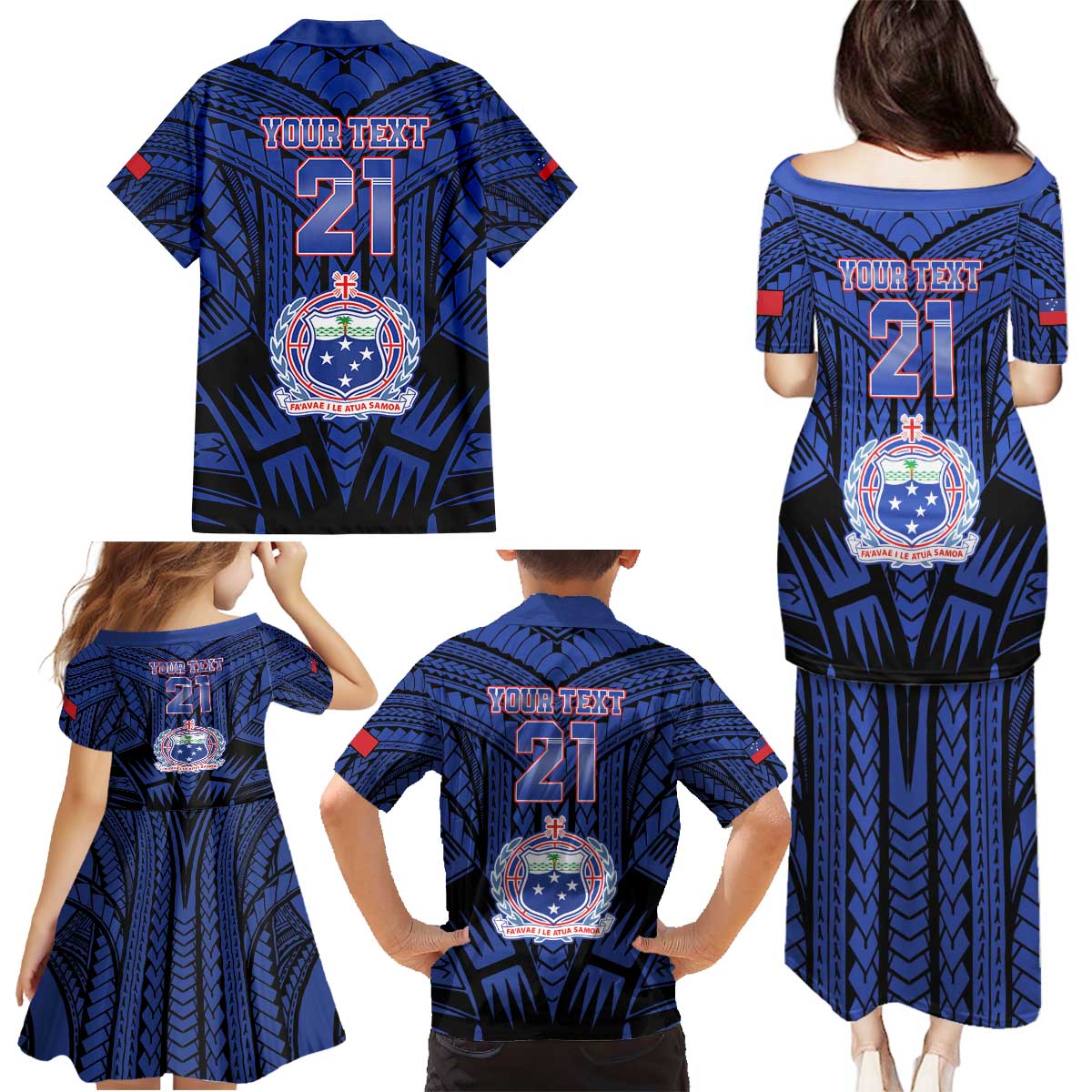 Custom Manu Samoa Sevens Rugby Family Matching Puletasi and Hawaiian Shirt Samoan Tribal Tattoo LT9 - Polynesian Pride