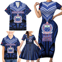 Custom Manu Samoa Sevens Rugby Family Matching Short Sleeve Bodycon Dress and Hawaiian Shirt Samoan Tribal Tattoo LT9 - Polynesian Pride