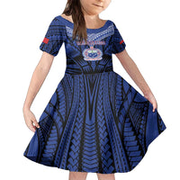 Custom Manu Samoa Sevens Rugby Family Matching Summer Maxi Dress and Hawaiian Shirt Samoan Tribal Tattoo LT9 Daughter's Dress Blue - Polynesian Pride
