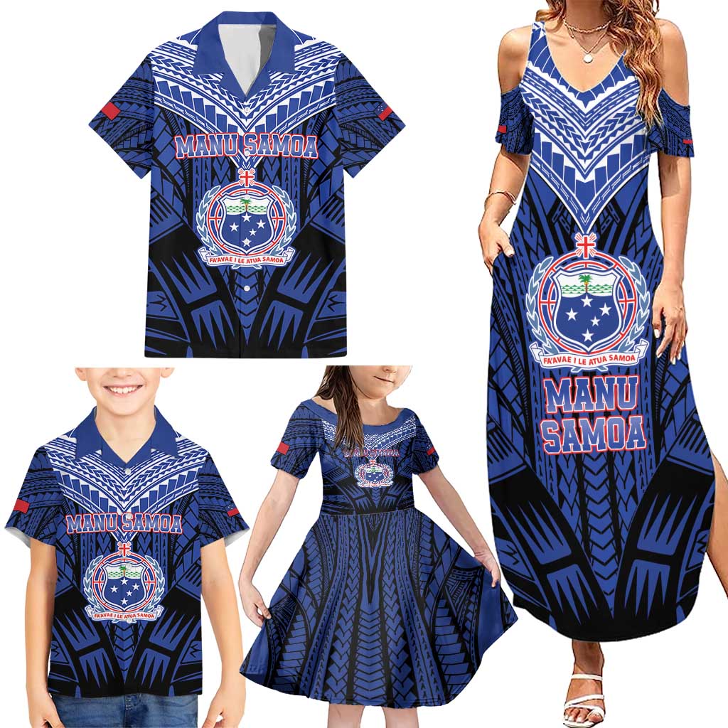 Custom Manu Samoa Sevens Rugby Family Matching Summer Maxi Dress and Hawaiian Shirt Samoan Tribal Tattoo LT9 - Polynesian Pride